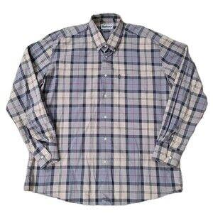 Barbour Tailored Fit Mens XL Black Tan Plaid Button Down LS Preppy